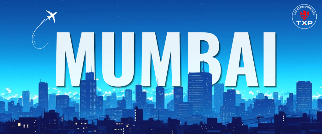 Top Podcast Services in Mumbai featuring a futuristic cityscape design with The Xtrim Podcast branding and urban creative theme.